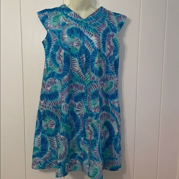 Vtg 60s Mildred’s of Hawaii blue/green dress - Picture 3 of 10